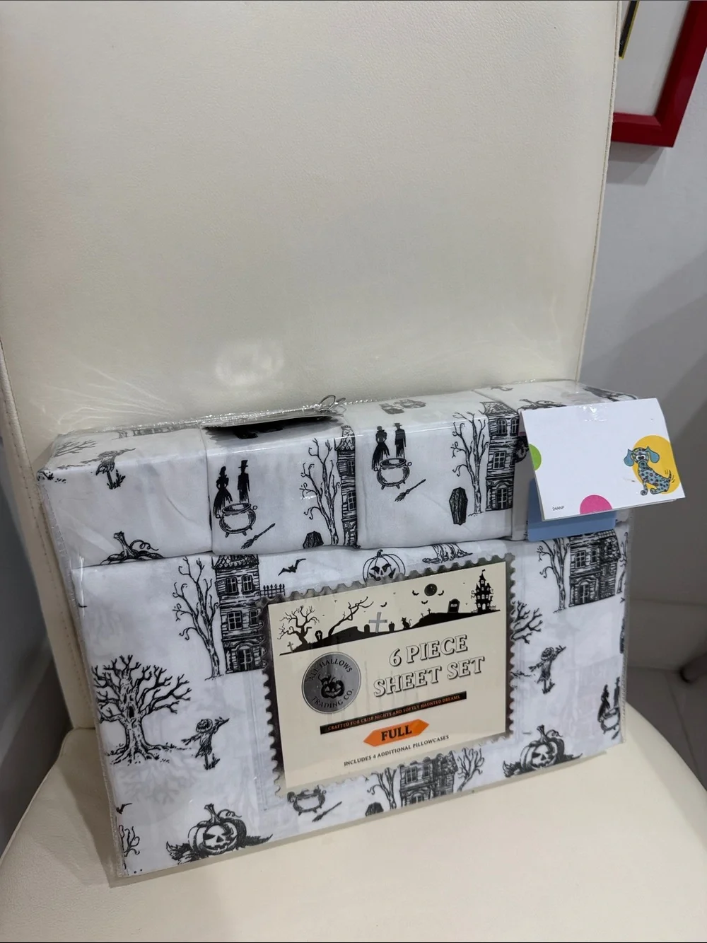 All Hallows Trading Co. Halloween White & Black Spooky Haunted FULL Sheet Set